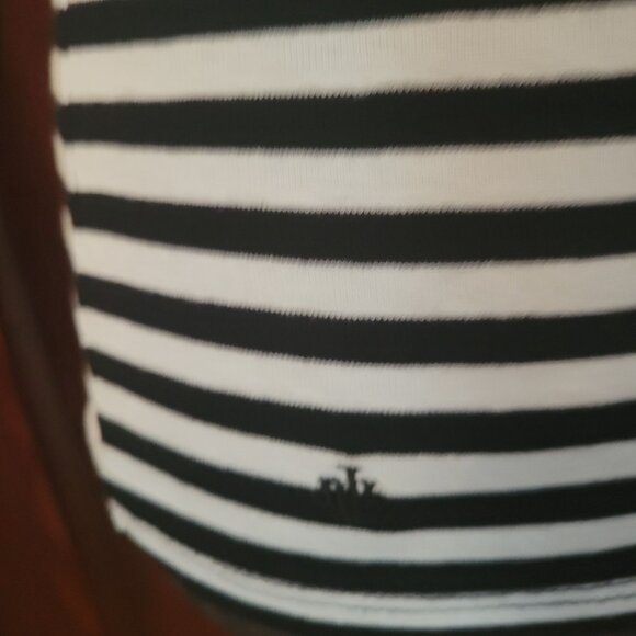 Lauren Ralph Lauren Black & White Striped Cap Sleeve Top Size PL - Picture 2 of 4